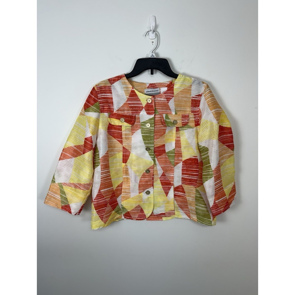 Alfred Dunner Jacket Petite Size 12P Collarless Multicolor Geometric Career